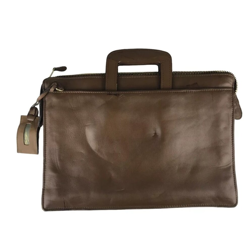 Savaage Briefcase Document Case Bag Unisex Brown Genuine Leather Top Handle‎